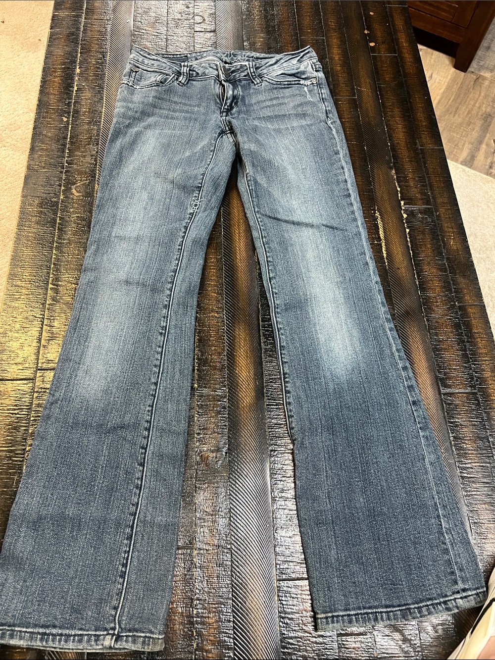 Fox Women's Wide Leg Flare Jeans in Washed Blue Denim
